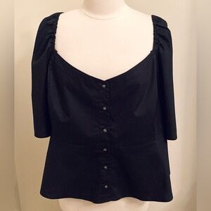 Gap Black SZ XXL Whimsigoth Milkmaid Boho Chic Cottagecore Smocked Peplum Top